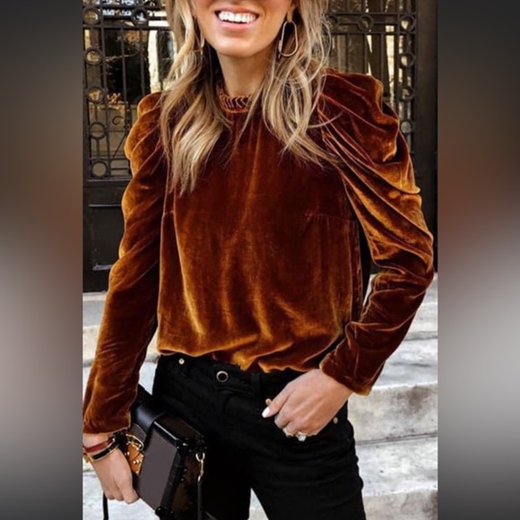 NEW•XL•Cinnamon Brown Puff Sleeved Top•NWT - Picture 4 of 14